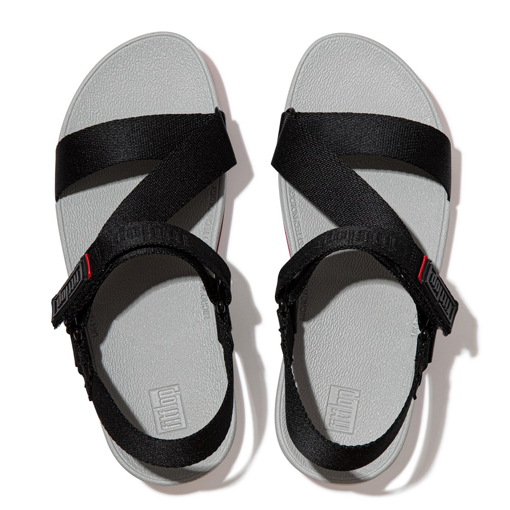 Fitflop Womens Sandals Black/Grey - Surfa Woven Logo Z-strap - ZY7461925